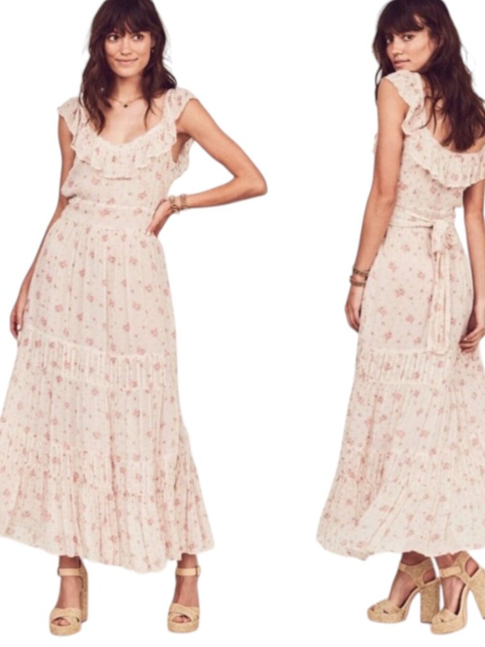 LoveShackFancy Joanne Maxi Dress French Cream Floral NWT Size 8 Romantic Cottage